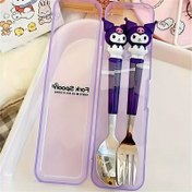 Resim () Sanrio Sevimli Siyah Kedi Maruko-chan ve Hello Kitty Karikatür Kaşık ve Çatal Seti: Paslanmaz Çelik Mutfak Eşyaları, 2'li Set, Restoranlar ve Yiyecek Kamyonları için Uygun 