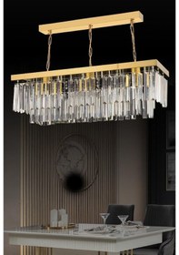 Resim İstanbul Avize Yasemin Gold Yemek Masası Lüx Kristal Taşlı Avize Gold Sarı 