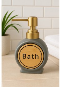 Resim 300 Ml Yuvarlak Porselen Tezgah Üstü Banyo Mutfak Sıvı Sabunluk Ve Bulaşık Lavabo Deterjanlık Gri 