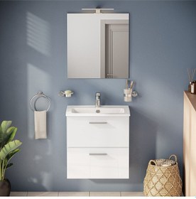 Resim Mia 75021 Banyo Dolabı Seti, Çekmeceli, 60 Cm, Parlak Beyaz 