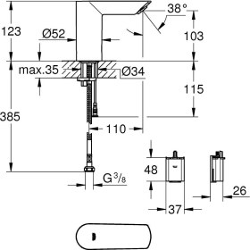 Resim Grohe Bau Cosmo. E Fotoselli, Tek Su Girişli Lavabo Musluğu Pilli-36452000 