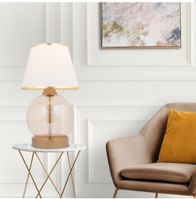 Resim Lampon Beyaz Şapkalı Eskitme Masa Lambası Modern Tasarım Salon-Yatak Odası Abajur Beyaz 