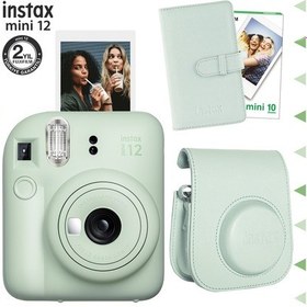 Resim Fujifilm Instax Mini 12 Fotoğraf Makinesi + 10'lu Film + Laporta Albüm + Deri Kılıf Seti Yeşil 