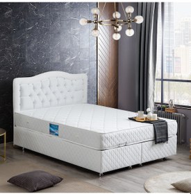 Resim Setaymobilya Baza, Şah Beyaz Çift Kişilik Baza + Başlık + Deluxe Yatak 
