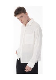 Resim R-6050 Ayaklı Yaka Tek Cep Detaylı Uzun Kol Modal Gömlek Ekru 