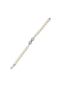 Resim 7,5 Mm Zirkon Taşlı Doğal İncili Kadın Bileklik 18 Cm / Beyaz Gümüş 