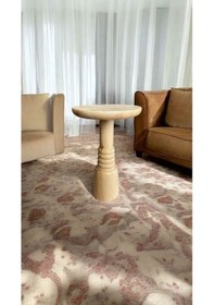 Resim Doğal Naturel Renk Masif Ahşap Tekli Yan Sehpa Mantar Sehpa Bej 