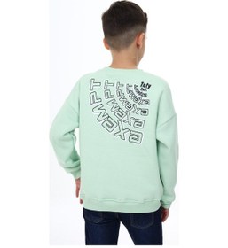 Resim Toontoy Kids Toontoy Erkek Çocuk Relax Fit Bisiklet Yaka Düşük Omuz Baskılı Parçalı Sweatshirt - 2 İplik Su Yeşili 