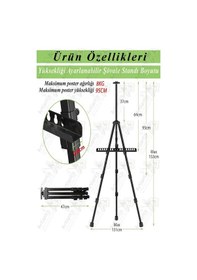 Resim Metal Şövale 1 Adet Siyah Teleskopik Ayaklı Çantalı Resim Şövale Portatif Ayarlanabilir Tripod Üç Ayaklı Alümünyum 