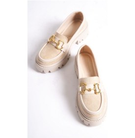 Resim Mubiano Mb1170-bj Kalın Taban Lüx Süet Tokalı Bej Kadın Kolej Loafer Bej 