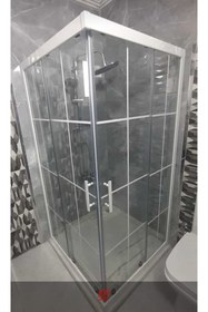 Resim Pal Beyaz Çerçeveli Beyaz Çizgili Lüks Cam Duşakabin 80*80 H:180 