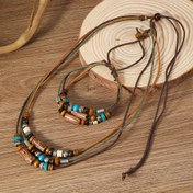 Resim Boho-Şık Çok Katmanlı Ahşap Boncuk Kolye ve Bileklik Seti, Doğal Boncuklu Vintage Etnik Tarz El Dokuma Takı Seti, Günlük Giyim ve Cadılar Bayramı Sezonu İçin Çok Yönlü Aksesuar 