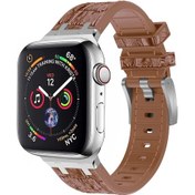 Resim Saat Serisi 4 44mm Timsah Dokusu Sıvı Silikon Saat Bantı Gümüş Sarı Kahverengi 