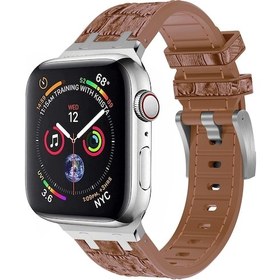 Resim Saat Serisi 4 44mm Timsah Dokusu Sıvı Silikon Saat Bantı Gümüş Sarı Kahverengi 