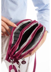 Resim Nemo Bags Bordo Unisex Cüzdan, 4 Gözlü, Telefonluk, Crinkle Kumaş, Çapraz Askılı Omuz Çantası, 20x12cm Bordo 