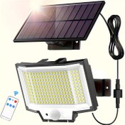 Resim 1 adet Güneş Enerjili Dış Mekan Duvar Lambası, Hareket Sensörü, 200 LED, Uzaktan Kumanda, 3 Aydınlatma Modu, Geniş Açı Aydınlatma, Güvenlik Sel Lambası, 5.03 metre Kablo, Alacakaranlık'tan Şafağa, İç ve Dış Mekan Kullanımı için, Sokak Lambası 