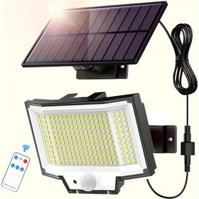 Resim 1 adet Güneş Enerjili Dış Mekan Duvar Lambası, Hareket Sensörü, 200 LED, Uzaktan Kumanda, 3 Aydınlatma Modu, Geniş Açı Aydınlatma, Güvenlik Sel Lambası, 5.03 metre Kablo, Alacakaranlık'tan Şafağa, İç ve Dış Mekan Kullanımı için, Sokak Lambası 