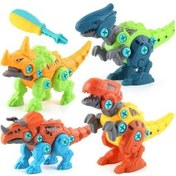 Resim 4 Adet Dıy Montaj Çocuklar Için Dinozor Tyrannosaurus Rex Triceratops Unicorns Yapı Taşları Oyuncaklar Çocuk Çocuk Hediyeler Vidalama Blokları Renkli 