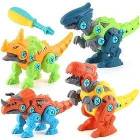 Resim 4 Adet Dıy Montaj Çocuklar Için Dinozor Tyrannosaurus Rex Triceratops Unicorns Yapı Taşları Oyuncaklar Çocuk Çocuk Hediyeler Vidalama Blokları Renkli 