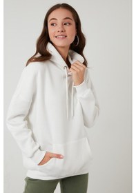 Resim Lela Regular Fit Pamuklu Kapüşonlu Yaka Şardonlu Kışlık 2'Li Paket Bayan Sweat 5863854S2 Ekru-Siyah 