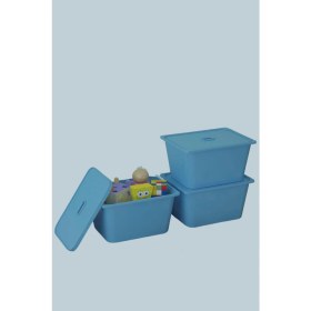 Resim Pratico Mavi Derin Kapaklı Oyuncak Sepeti 3 Adet 22 cm Derinlik 40 cm Yükseklik 30 cm 3DS3K 