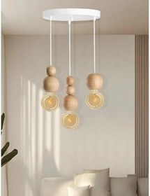 Resim Ahşap Detaylı Modern Bohem Rustik Sarkıt Avize Şık Ve Doğal Tasarım Salon Oturma Odası (Beyaz-Ahşap) 