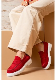 Resim Deery Hakiki Süet Kırmızı Loafer Kadın Ayakkabı - 01903zkrmp01 Kırmızı 