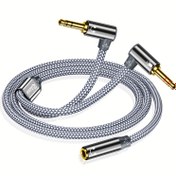 Resim Çift 3.5mm Erkekten Dişe Adaptör, Güçlü Örgülü Y-Tipi Bölücü Kablosu, Mikrofon, Stereo Jack Kulaklık Port Adaptörü Oyun Kulaklıklarına PC, Laptop, Akıllı Telefon 