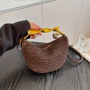 Resim Kadınlar İçin Retro Zincir Askılı Mini Çapraz Çanta - Metal Saplı, Örgü Çim Malzeme & Çapraz Fermuar Kapatma, Kahve ve Turuncu Renkler, Günlük ve Resmi Kullanım için Çok Yönlü, Gece Aksesuarı, Dokulu Yüzey, Polyester Astar, Altın Tonlu Donanım, Şık El Çantası, Dayanıklı Yapı, Kompakt Tasarım 