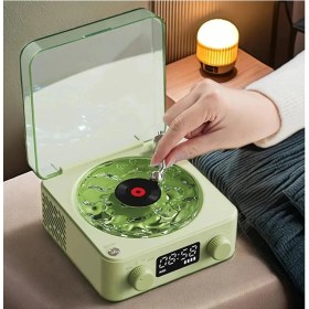 Resim Waves Nostalji Plak Görünümlü Bluetooth Hoparlör 3D Ses Dalgası Retro Müzik Plak Yeşil 