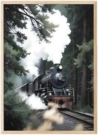 Resim Postifull Magical Steam Train Çerçeveli Tablo, Dikey Duvar Tablosu Comfort Serisi No:108497;15 X 21 Ahşap Çerçeveli 
