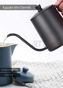 Resim Kapaklı Demlik Paslanmaz Kahve Demliği İndüksiyon Uyumlu Çelik Demlik 600 Ml Siyah 