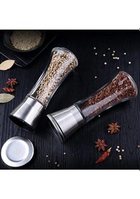 Resim Qerhome Cam Gövdeli Paslanmaz Çelik Kapaklı Tuz Karabiber Değirmeni Tuz Karabiber Öğütücü 19 Cm 2 Adet Şeffaf 