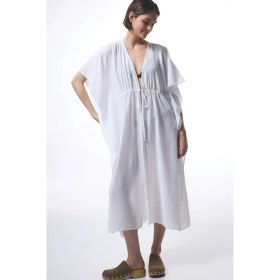 Resim Beyaz Çiçekli Bağlama Detaylı Kimono 