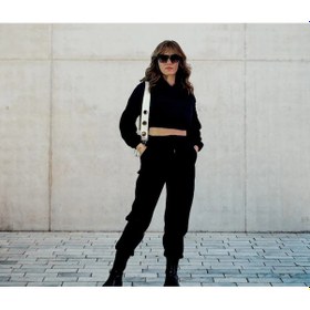 Resim Siyah Crop Takım Kapüşonlu Üç Iplik Kalın Polarlı Eşofman Takımı Siyah 