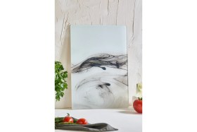 Resim Feyza Design Şık Mermer Cam Kesme Tahtası 25X35, Isıya ve Kırılmazlığa Dayanıklı 