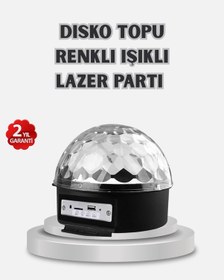 Resim Led Disko Küresi Bluetooth Hoparlörlü Ritimle Senkronize Döner Işıklı Çok Renkli 