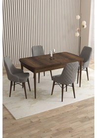 Resim Mazaka Serisi 80x132 Açılabilir Mdf Barok Ahşapdesen Masa Takımı 4 Gri Sandalye Gri 