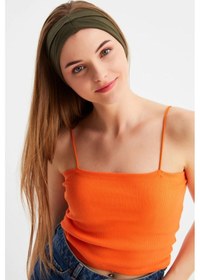 Resim Kadın Çift Taraflı Kullanım Alternatifli Pamuklu Penye Kaymaz Hafif Spor Saç Bandı Bandana - Tek Ebat / Haki Haki 