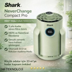 Resim Shark Never 25 M2 Odalar Için Compact Pro Mint Yeşili Hava Temizleyici + Dijital Mutfak Tartısı Hediye 