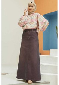 Resim 2254-denim Klasik Etek Bordo Bordo 