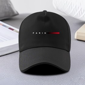 Resim Erkekler için hafif ve nefes alabilen beyzbol şapkası - Paris tarzı, kırmızı ve beyaz logosu olan siyah, ilkbahar ve yaz için rahat güneş koruma şapkası, polyester, 6 farklı renkte mevcuttur, dış mekan başlığı | Şık siyah şapka | Polyester şapka, beyzbol şapkası 