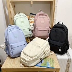 Resim Lise Öğrencileri İçin Preppy Tarzı Naylon Sırt Çantası - Ayarlanabilir Askı, Çoklu Cep, Fermuar Kapatma, Polyester Astar, Açık Mavi Beyaz Detaylarla, Okul ve Günlük Kullanım İçin İdeal, Okul Sırt Çantası | Preppy Tarzı Sırt Çantası | Fermuarlı Sırt Çantası 