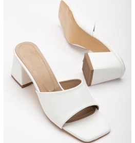 Resim Hasır Ve Düz Tekbant Beyaz Kadın Topuklu Terlik-2962-beyaz Beyaz 