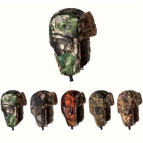 Resim 1 adet Kamuflaj Polar Sıcak Şapka, Kış Açık Hava Giyimine Uygun 