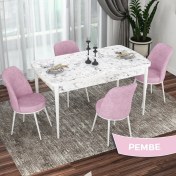 Resim Canisa Concept Kor Serisi, Beyaz Mermer Desen 70X114 Açılabilir Mutfak Masası Takımı, 4 Sandalye 