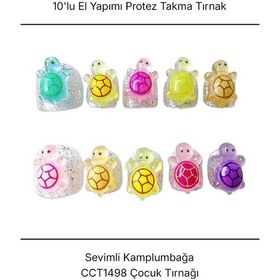 Resim 10'lu Renkli Çocuk Tırnağı Cct1498 Tekrar Kullanılabilir El Yapımı Protez Takma Tırnak S 