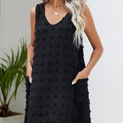 Resim Kadın Plaj Örtüsü, V Yaka Bol Atlet Üstü Cep ve Pompon İşlemeli T-Shirt Elbise. 