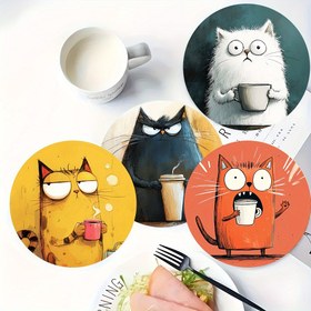 Resim 4 adet Kedi Kahve Ped Seti, Moda Ev ve Ofis Dekoru, Partiler ve Hediyeler için Uygun 