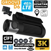 Resim Groove D6 4G LTE 3K QHD Ön+Arka Araç İçi Kamera Sim Kart Destekli Uzaktan Erişim Canlı Takip|WiFi|GP 